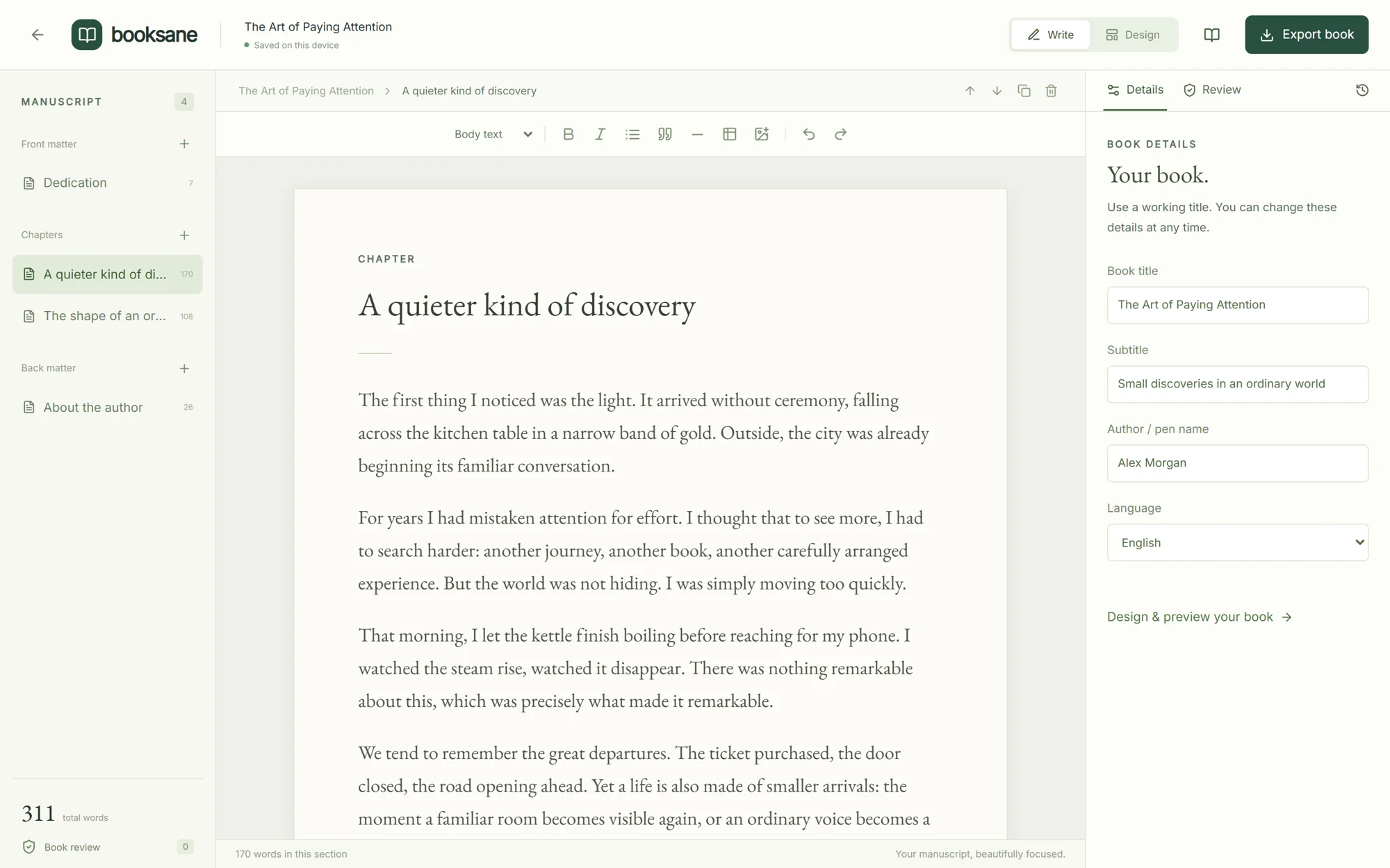 Writing a chapter in Booksane